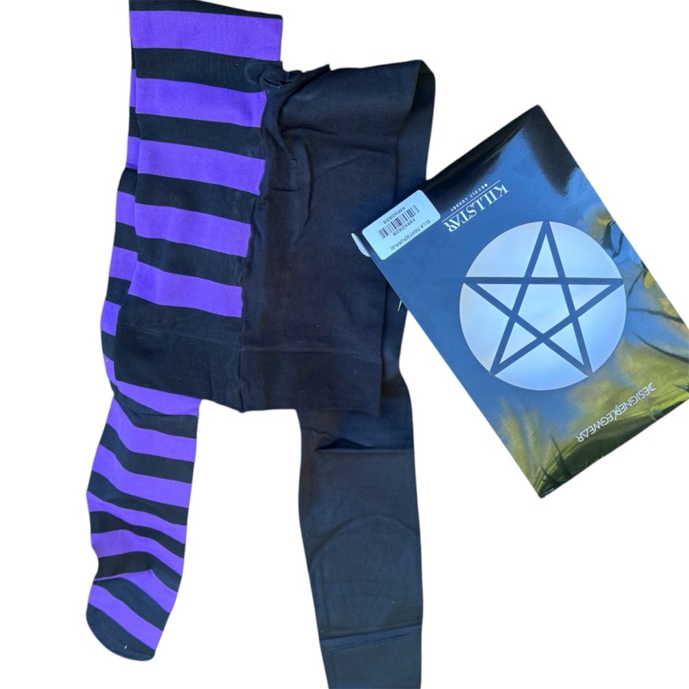 Killstar Gothic Emo Punk Split Purple Stripe Black Solid Tights Like New